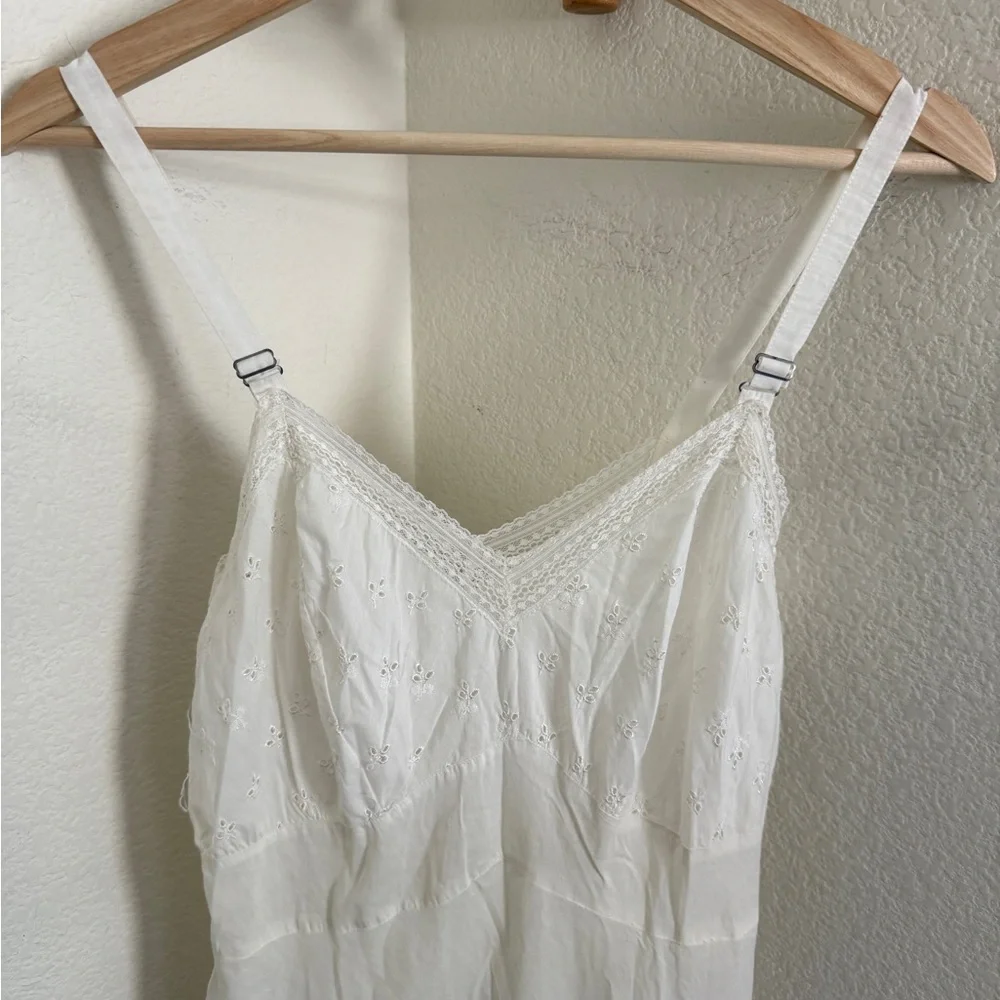 Vintage romantic white lace slip sun dress cinched waist babydoll size S - Picture 3 of 5